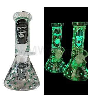 GOG 8" (4mm) Beaker Waterpipe Glow in the Dark w/ Ape - Green