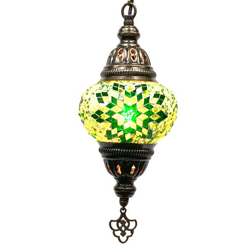 Turkish Mosaic Lantern Hanging Single Chain - 5"x23.5" - B2S - Green