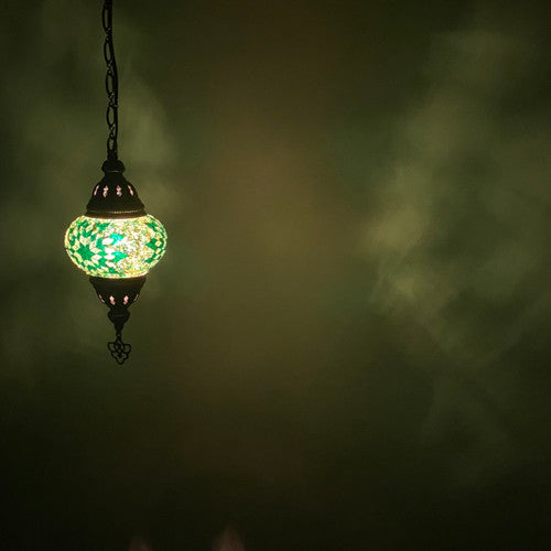 Turkish Mosaic Lantern Hanging Single Chain - 5"x23.5" - B2S - Green