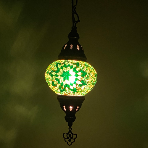 Turkish Mosaic Lantern Hanging Single Chain - 5"x23.5" - B2S - Green