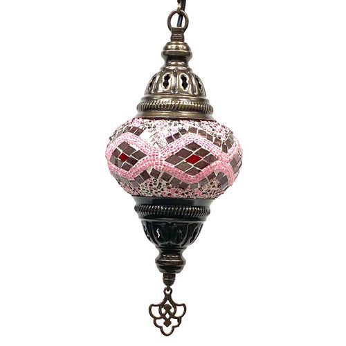 Turkish Mosaic Lantern Hanging Single Chain - 5"x23.5" - B2S - PINK