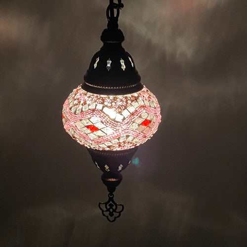 Turkish Mosaic Lantern Hanging Single Chain - 5"x23.5" - B2S - PINK