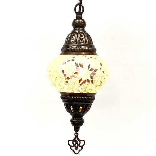 Turkish Mosaic Lantern Hanging Single Chain - 5"x23.5" - B2S - White