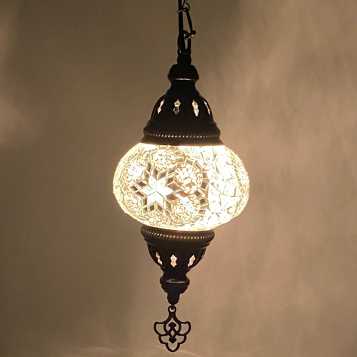 Turkish Mosaic Lantern Hanging Single Chain - 5"x23.5" - B2S - White