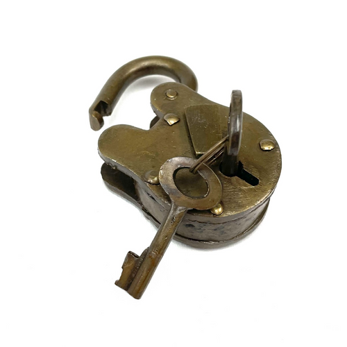 Old Metal Lock and Keys 1"x 2" - Working Antique Replica