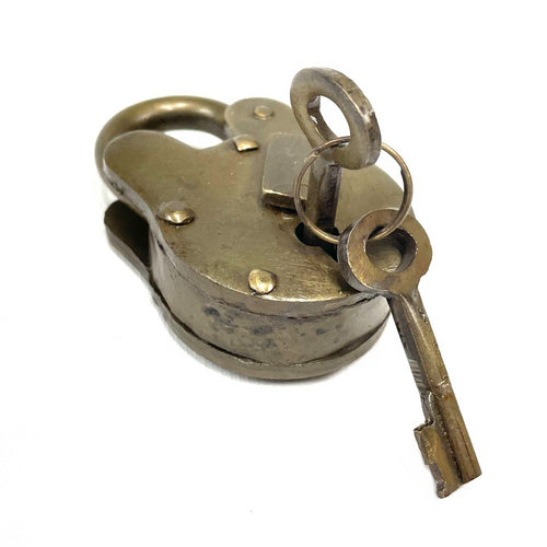 Old Metal Lock and Keys 1"x 2" - Working Antique Replica