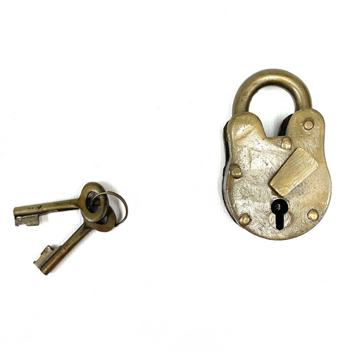 Old Metal Lock and Keys 1"x 2" - Working Antique Replica