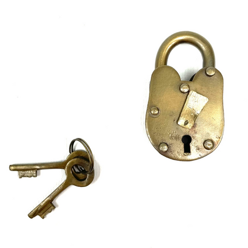 Old Metal Lock and Keys 1.5"x 2.5" - Working Antique Replica