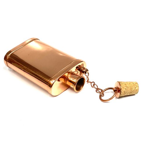 Historical Replication Copper Flask with Cork Top and Copper Chain Handmade 12 oz - +. - TPCSUPPLYCO