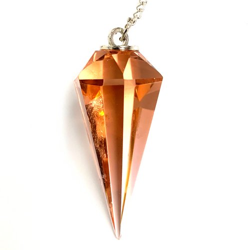 Hopeful Pink Cut Crystal Pendulum on Silver Chain .75" x 1.86" x 13" Long - TPCSUPPLYCO