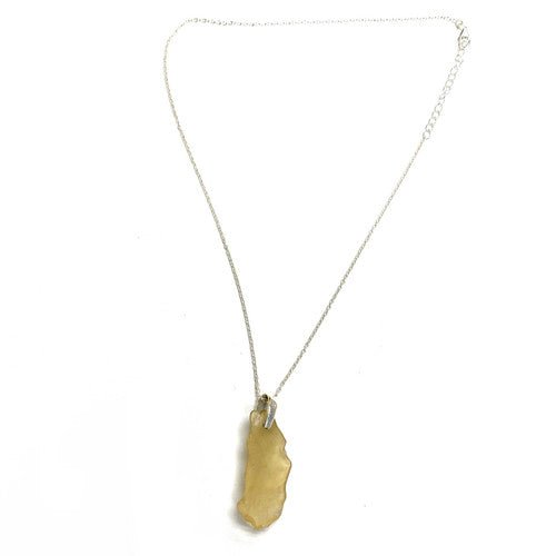 Libyan Desert Glass Pendant Big Bail 925 Sterling Silver with Silver Chain - TPCSUPPLYCO