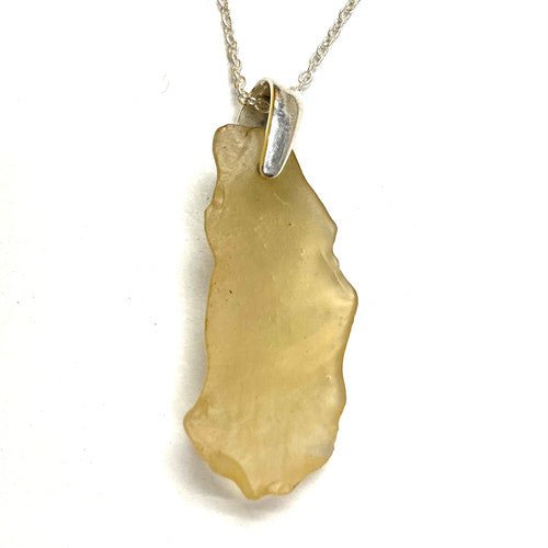 Libyan Desert Glass Pendant Big Bail 925 Sterling Silver with Silver Chain - TPCSUPPLYCO