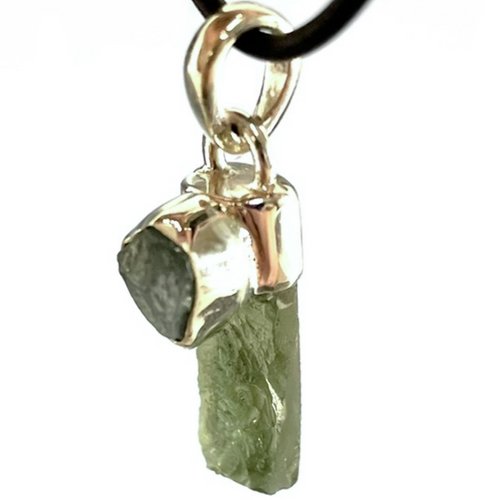 Moldavite and Aquamarine Rough Sterling Silver Pendant - TPCSUPPLYCO