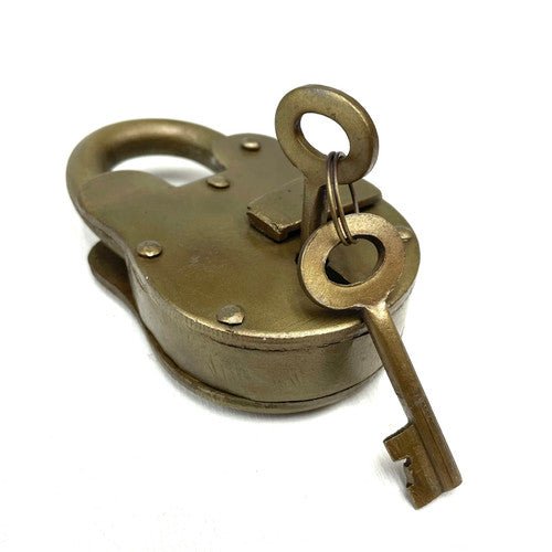 Old Metal Lock and Keys 1"x3" - Working Antique Replica - TPCSUPPLYCO