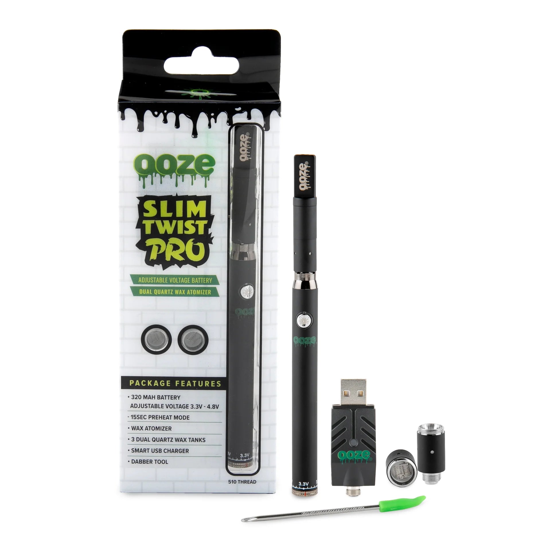 Ooze Slim Twist Pro 320mAh Wax Pen - Black - TPCSUPPLYCO