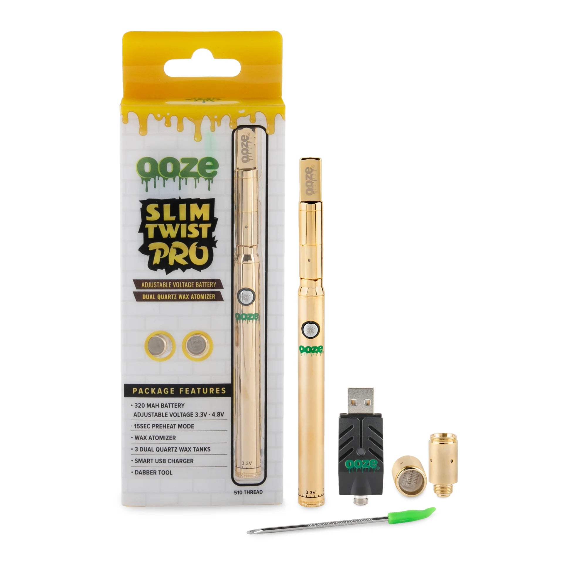 Ooze Slim Twist Pro 320mAh Wax Pen - Gold - TPCSUPPLYCO