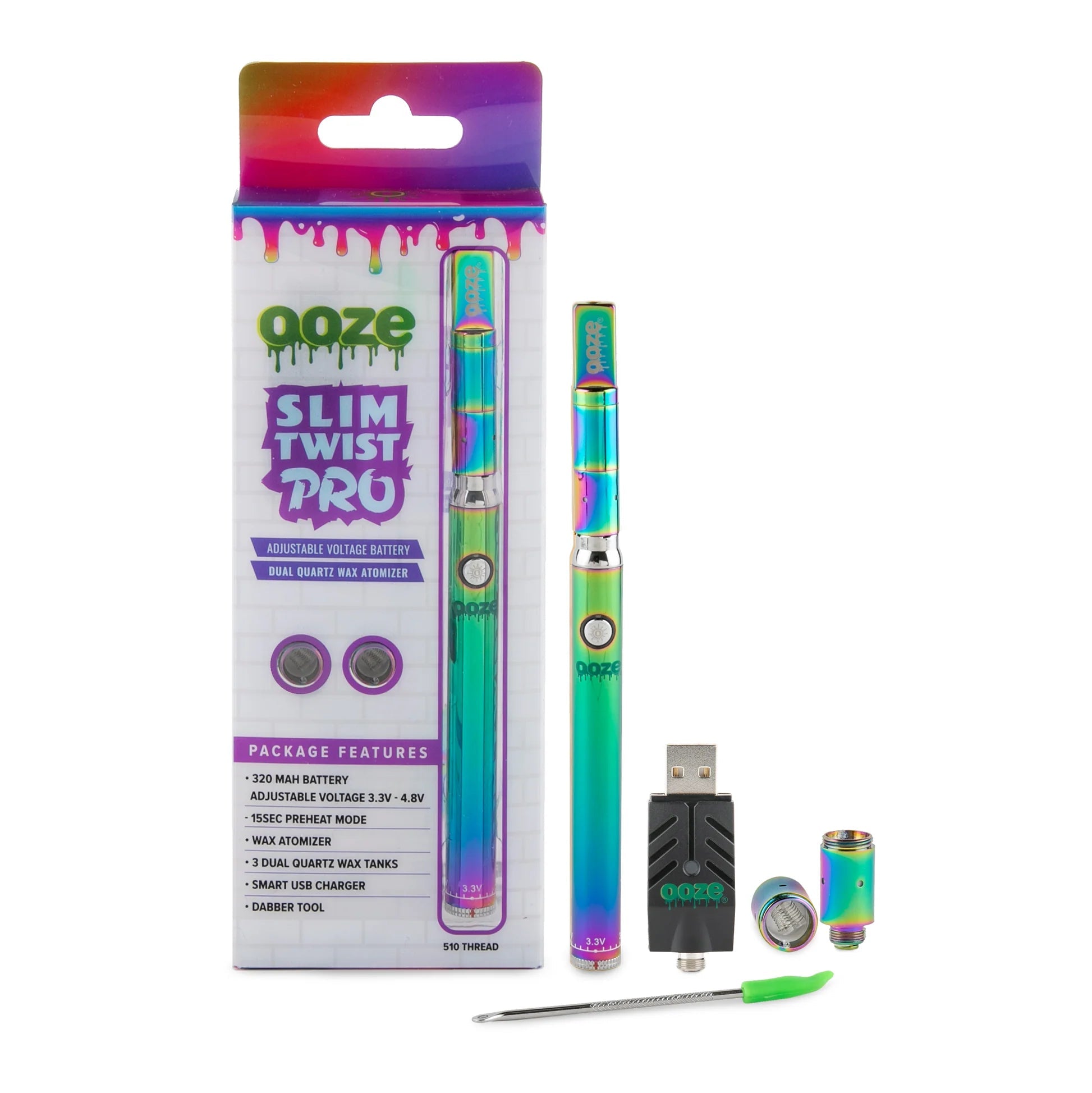 Ooze Slim Twist Pro 320mAh Wax Pen - Rainbow - TPCSUPPLYCO