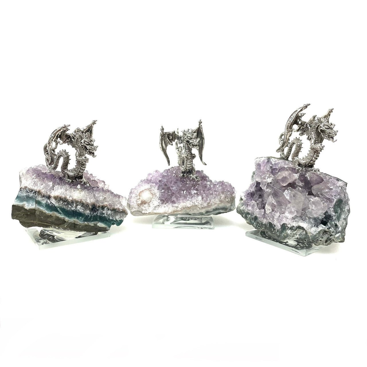 Pewter Bat Winged Dragon on Amethyst 1 Count Assorted - TPCSUPPLYCO