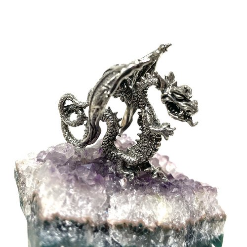 Pewter Bat Winged Dragon on Amethyst 1 Count Assorted - TPCSUPPLYCO