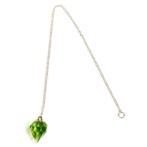 Powerful Green Cut Crystal Pendulum on Silver Chain .65" x 12" Long - TPCSUPPLYCO