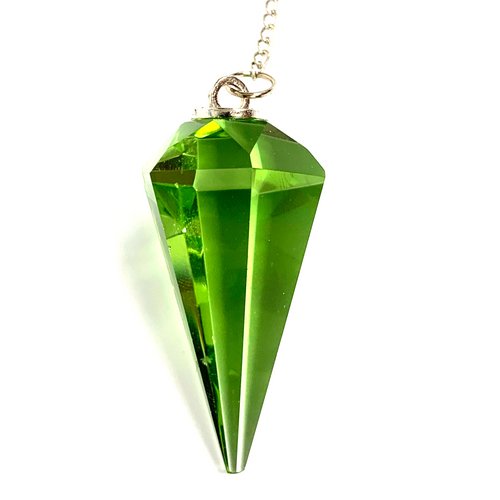 Powerful Green Cut Crystal Pendulum on Silver Chain .75" x 1.86" x 13" Long - TPCSUPPLYCO