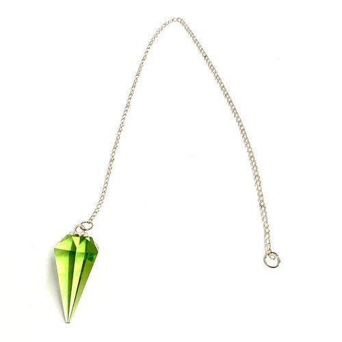 Powerful Green Cut Crystal Pendulum on Silver Chain .75" x 1.86" x 13" Long - TPCSUPPLYCO