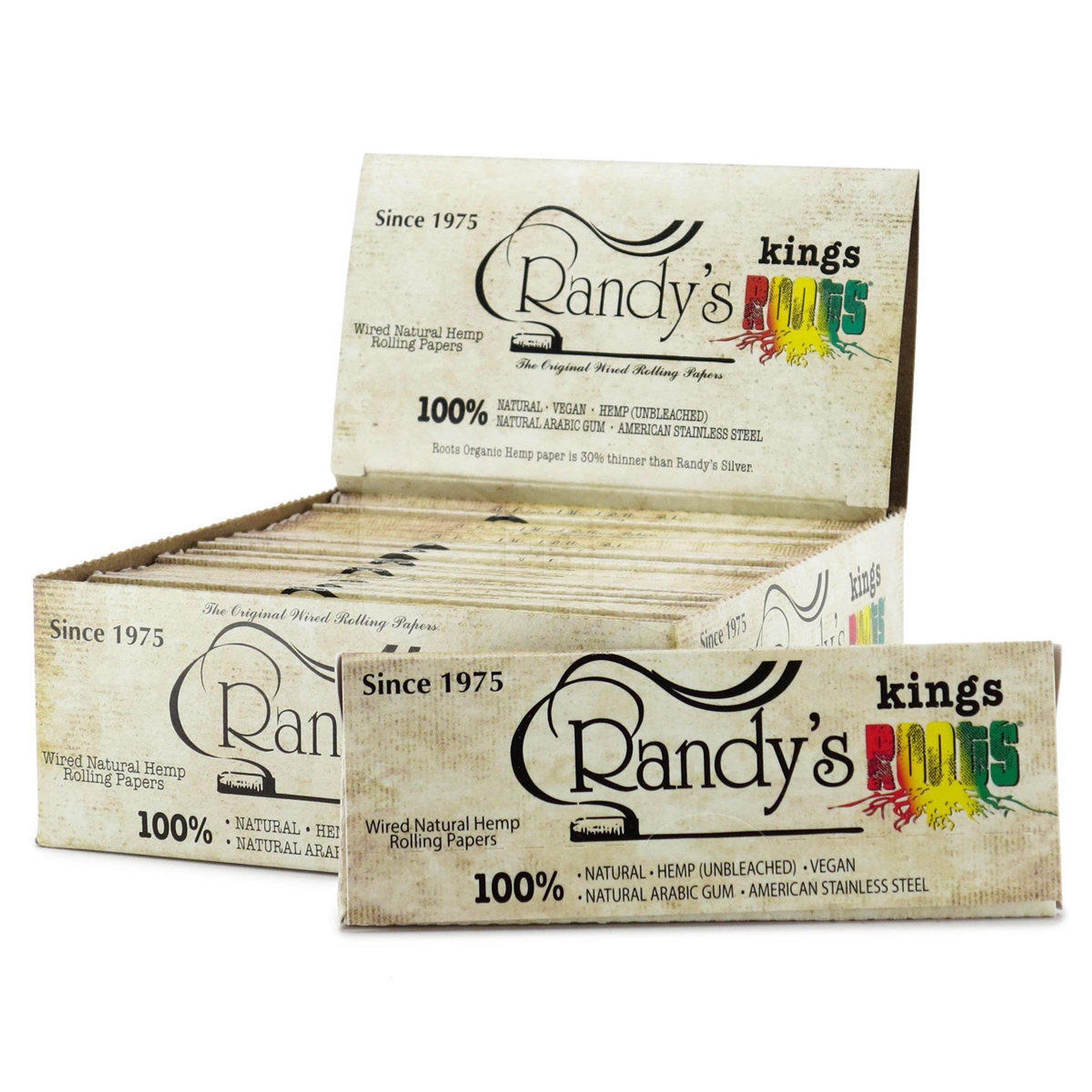 Randy's Roots King Size Organic Hemp Wired Paper 24PK 25CT/BX - TPCSUPPLYCO