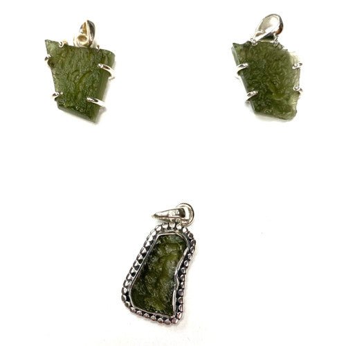 Rough Base Genuine Moldavite Pendant Rough Sterling Silver 1 Piece Assorted 3 - 3.5gm - TPCSUPPLYCO