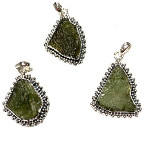 Rough Base Genuine Moldavite Pendant Rough Sterling Silver 1 Piece Assorted 5 - 5.6gm - TPCSUPPLYCO