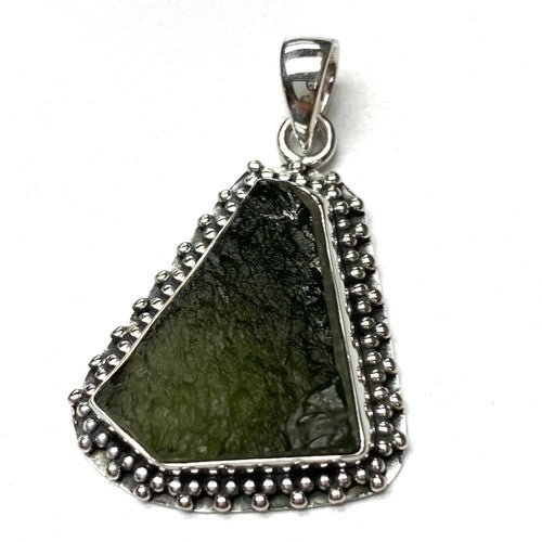 Rough Base Genuine Moldavite Pendant Rough Sterling Silver 1 Piece Assorted 6.4gm - TPCSUPPLYCO