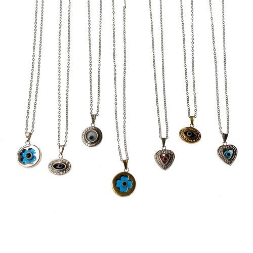 Silver Evil Eye Pendant with Chain 1 Assorted - TPCSUPPLYCO