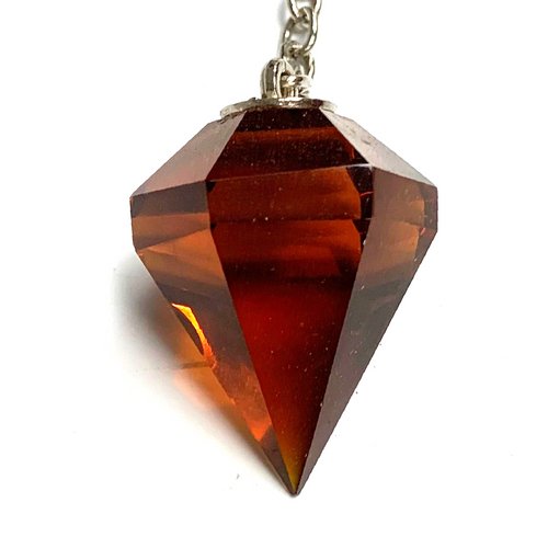 Spiritual Amber Cut Crystal Pendulum on Silver Chain 1.07" x 1.6" x 11" Long - TPCSUPPLYCO