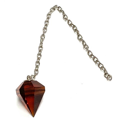 Spiritual Amber Cut Crystal Pendulum on Silver Chain 1.07" x 1.6" x 11" Long - TPCSUPPLYCO