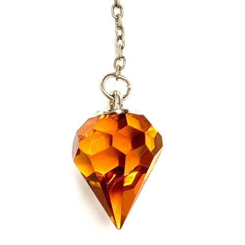 Spiritual Amber Cut Crystal Pendulum on Silver Chain .65" x 1" x 12" Long - TPCSUPPLYCO