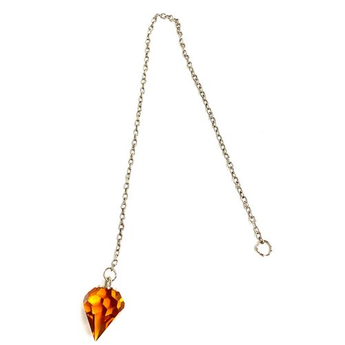 Spiritual Amber Cut Crystal Pendulum on Silver Chain .65" x 1" x 12" Long - TPCSUPPLYCO