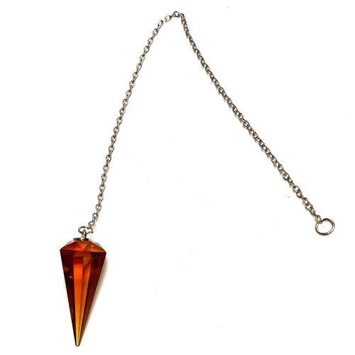 Spiritual Amber Cut Crystal Pendulum on Silver Chain .75" x 1.86" x 13" Long - TPCSUPPLYCO