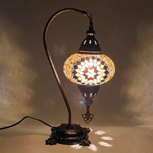 Turkish Mosaic Camel Neck Lamp - 9"x16.25" - DB3 - Amber - TPCSUPPLYCO