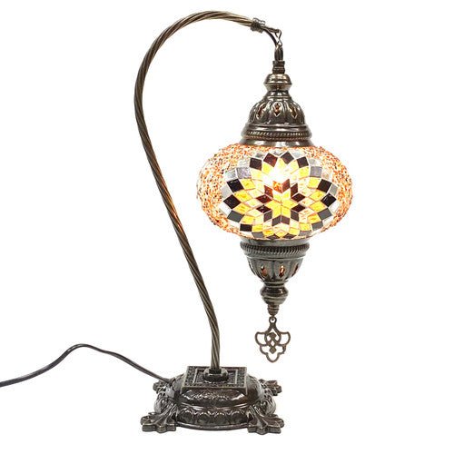 Turkish Mosaic Camel Neck Lamp - 9"x16.25" - DB3 - Amber - TPCSUPPLYCO