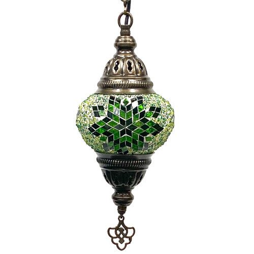 Turkish Mosaic Lantern Hanging Single Chain - 5"x23.5" - B2S - Green - TPCSUPPLYCO