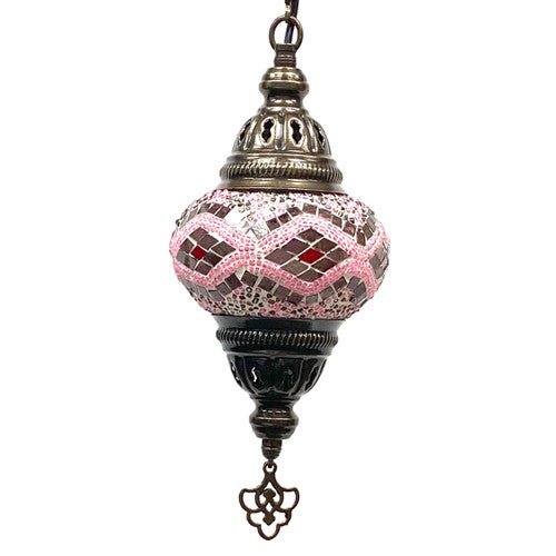 Turkish Mosaic Lantern Hanging Single Chain - 5"x23.5" - B2S - PINK - TPCSUPPLYCO