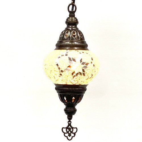 Turkish Mosaic Lantern Hanging Single Chain - 5"x23.5" - B2S - White - TPCSUPPLYCO