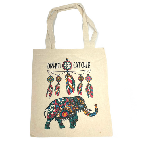 Dream Catcher Elephant Cotton Tote Bag 13"x 15"