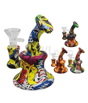 Silicone 5" Bent Neck Waterpipe - Assorted Design