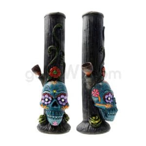 12″ Ecuadorian Polyresin Waterpipe- Turquoise Sugar Skull - TPCSUPPLYCO