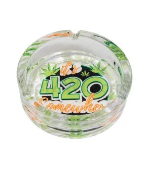 Ashtray Glass 6.25" 420 Design Glow In Dark - TPCSUPPLYCO