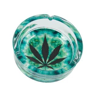 Ashtray Glass 6.25" Leaf Glow In Dark - TPCSUPPLYCO