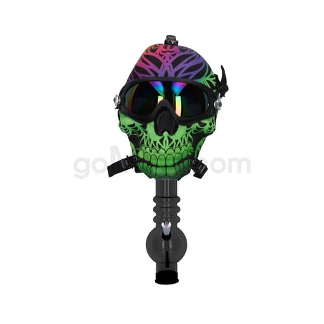 Gas Mask Silicone Skull w/ Acrylic Water-pipe - Purple/Green - TPCSUPPLYCO