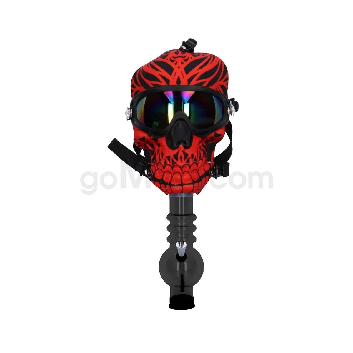 Gas Mask Silicone Skull w/ Acrylic Waterpipe - Red - TPCSUPPLYCO